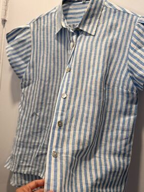 RICORDI DI RAVELLO. MADE IN ITALY LINEN  Blue & White Striped Shirt